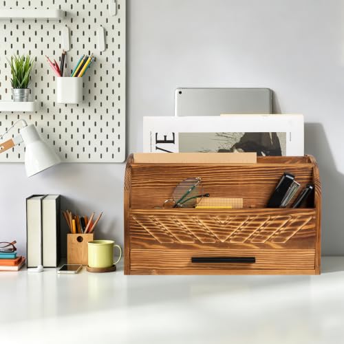 Wooden Mail Organizer Countertop Mail Sorter with Storage Drawer - Image 4