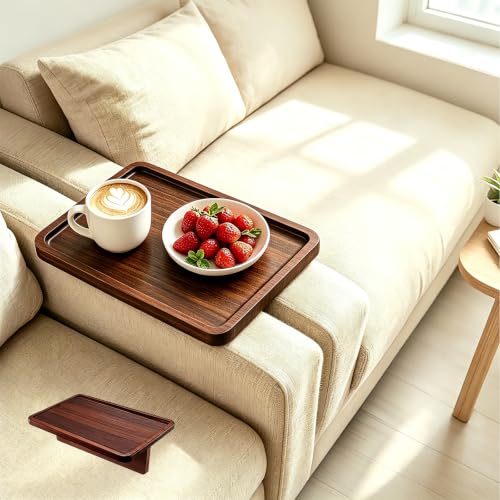 10"x16" Pine Wood Sofa Tray, Foldable Insert Cup Holder - Image 3