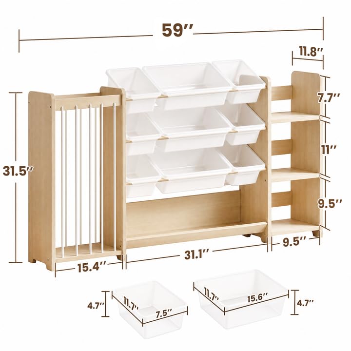 3-in-1 Montessori Toy Organizer with Bookshelf, 9 Clear - Image 3