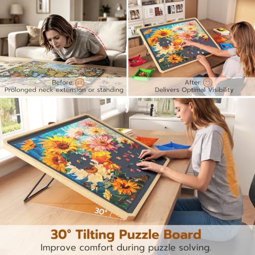 1000 Pcs Puzzle Board with Tilting Stand, 6 Sorting Trays & Cover - Image 5