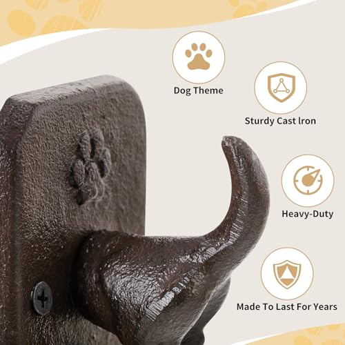 2 Pack Rustic Cast Iron Dog Leash Holder Wall Hook, Heavy - Image 6