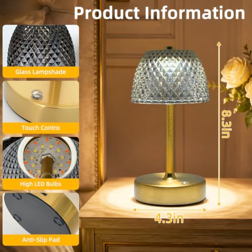 Rechargeable Gray Crystal Cordless Table Lamp,Battery Operated - Image 6
