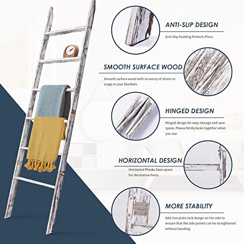 Delywh 6-Tier Blanket Ladder Wooden, 5.7FT(66.5'') Blanket - Image 5