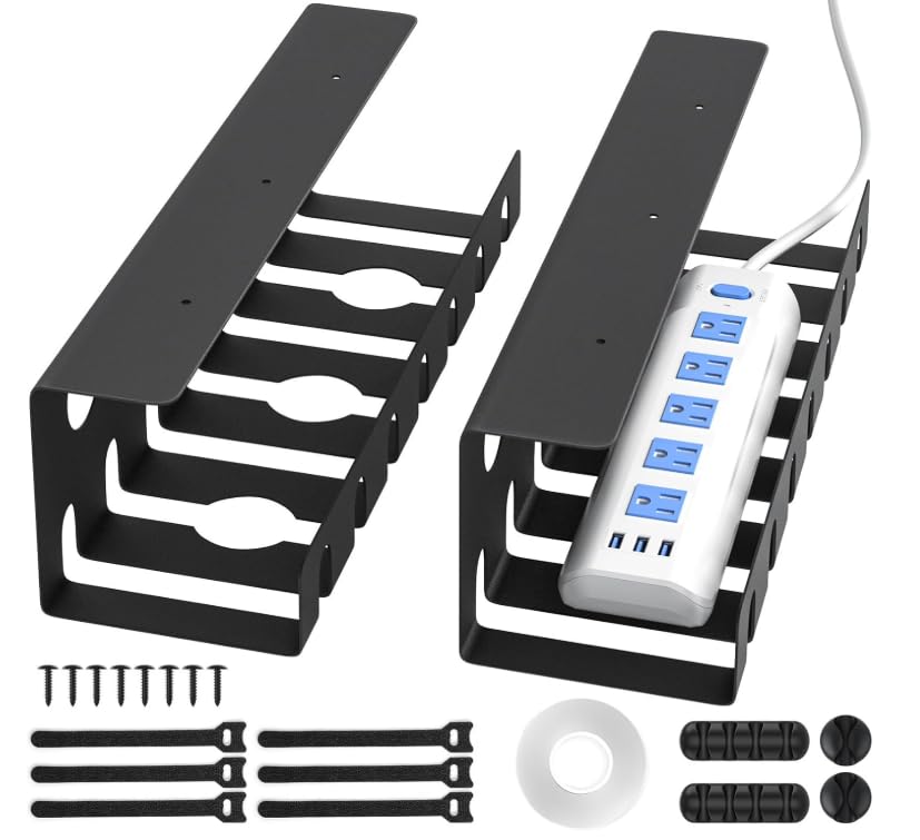 Delamu 2 Pack Metal Under Desk Cable Management Tray | Cable Managemen - Image 1