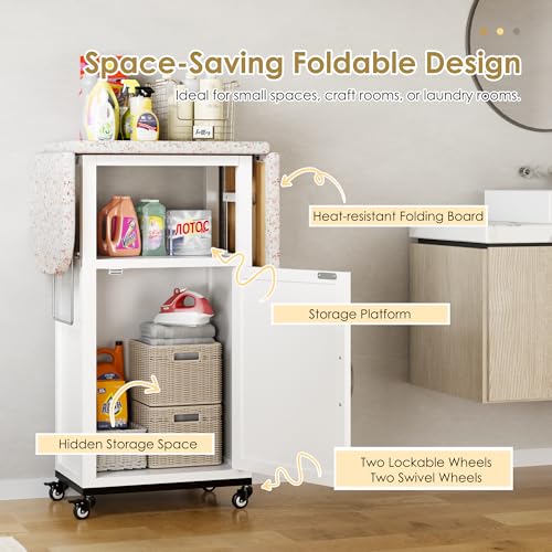 Rolling Ironing Board with Storage Cabinet, Folding Ironing Board - Image 5