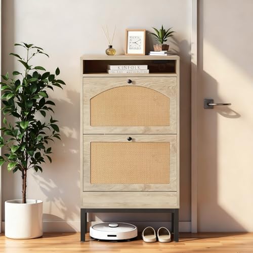 LUCKLIFE Shoe Cabinet with Charging Station, Flip Down - Image 5