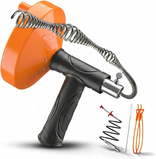 33 Feet Drain Snake Auger, Plumbing Snake Drain Hair Clog Removal Tool, Sink Unclogger Drain, Heavy Duty Toilet Snake Auger, Cleaner Tool for Bathroom Kitchen Tub Shower Drain Clog Remover with Gloves