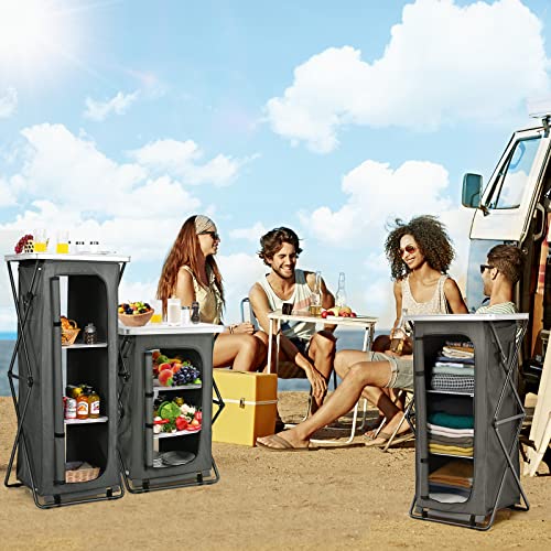 GIANTEX Folding Camping Storage Cabinet with 3 Shelves - Image 5