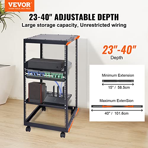 VEVOR 20U Open Frame Server Rack, 23''-40'' Adjustable Depth - Image 3