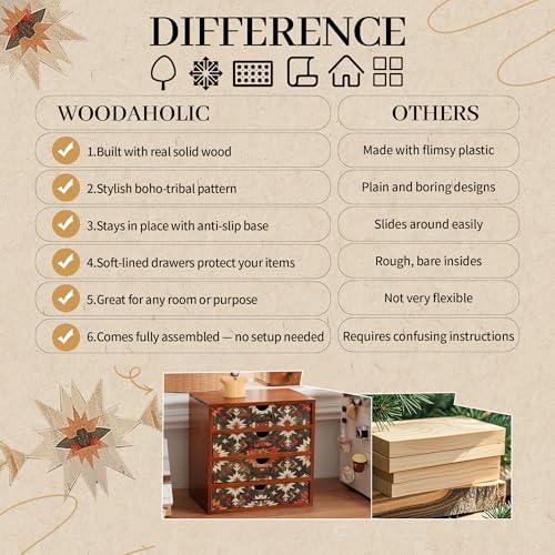 Boho Green Wooden Desk Organizer with Drawers – 4-Drawer Desktop - Image 6