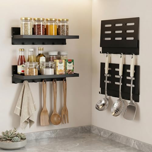 2 Pack Black Folding Wall Shelf with Hooks, Fold Down Wall - Image 7