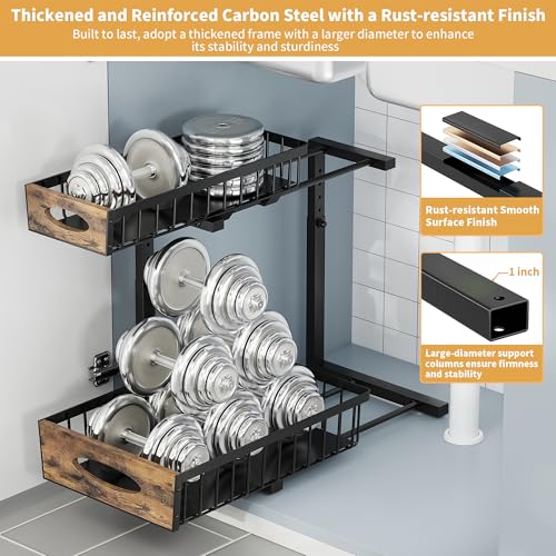 2 Pack Metal Under Sink Organizer with Sliding Drawer, Black - Image 5