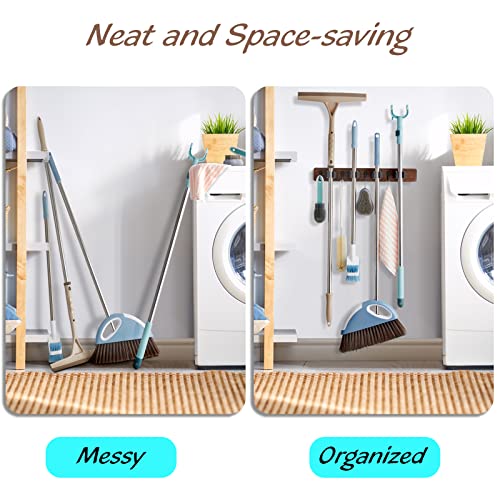 OUTNILI Mop and Broom Holder Wall Mount - Wood Broom Mop Hanger - Image 4
