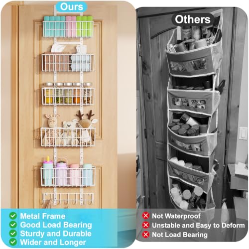 5-Basket Over-the-Door Metal Storage Organizer, White - Image 4
