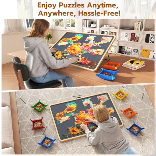 1000 Pcs Puzzle Board with Tilting Stand, 6 Sorting Trays & Cover - Image 7