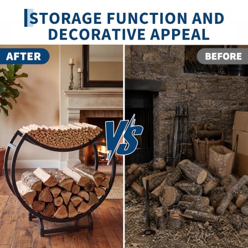 23" Round Firewood Rack with Kindling Tray, Metal Log - Image 8