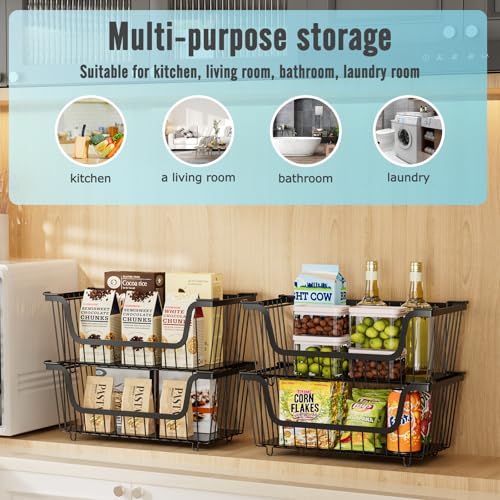 4 Pcs Stackable Wire Baskets Pantry Organizers and Storage - Image 7