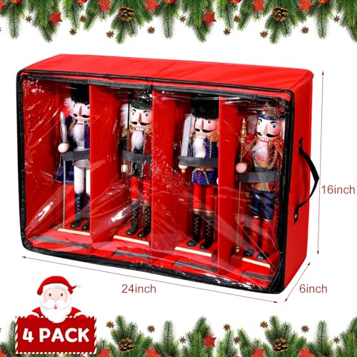 Preboun 4 Pack Christmas Nutcracker Storage Box Clear Top,Red - Image 4