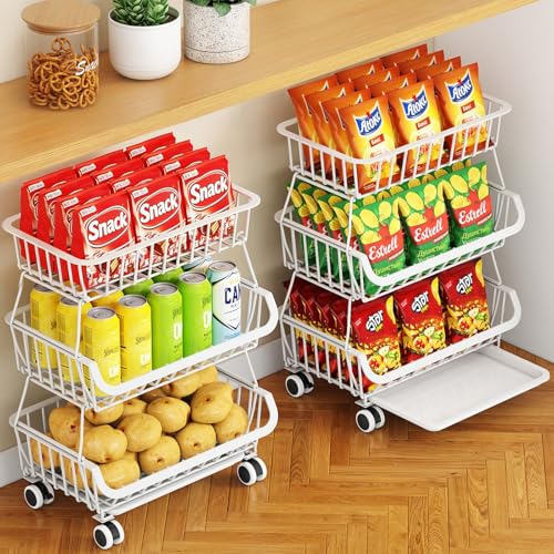 3-Tier Rolling Pantry Cart with Wheels, Stackable Wire - Image 2
