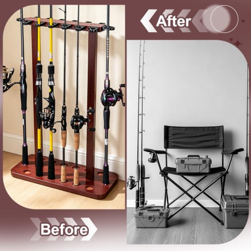 UNICRAFTALE 14 Rods Fishing Rod Storage Racks Wood Floor - Image 5