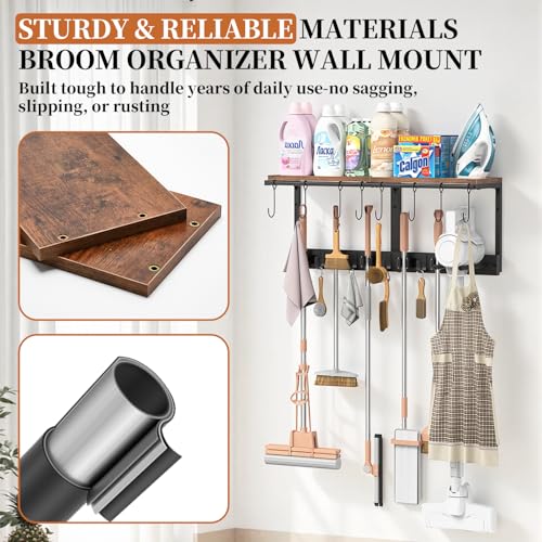 3-in-1 Broom Holder Wall Mount with Shelf, Mop Organizer - Image 8