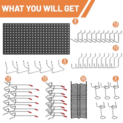 Metal Peg Board Panels with Hooks, Garage Pegboard Tool Organizer - Image 4