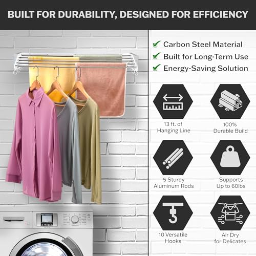 Foldable Wall Mounted Drying Rack - 31.5” Wide, 13.2 Ft - Image 5