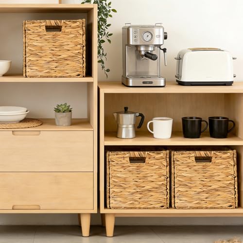 13" Wicker Storage Cube Bins, Water Hyacinth Baskets for Shelves - Image 8