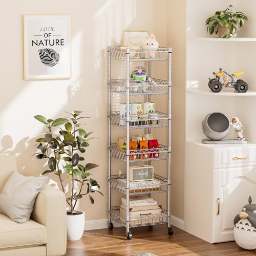 6 Tier Shelf Wire Shelving Adjustable Storage Shelves Basket Rack - Image 7