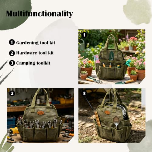 Waxed Canvas Utility Tote Bag, Large Capacity Multi-Pocket - Image 7