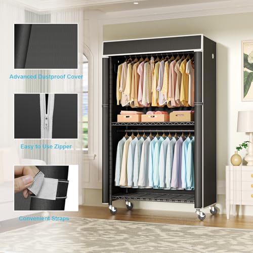 Clothing Rack with Cover, P1C Rolling Closets with Wheels - Image 6