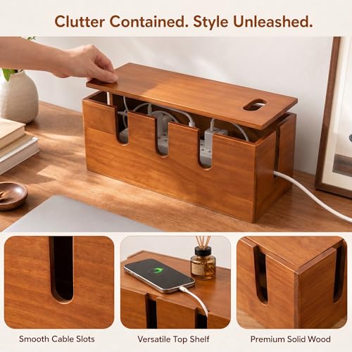 Wood Cable Management Box, Power Strip Cord Organizer Box - Image 4