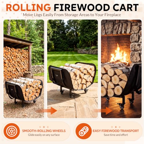Outdoor Firewood Rack Set with Cover and Log Carrier - Image 4