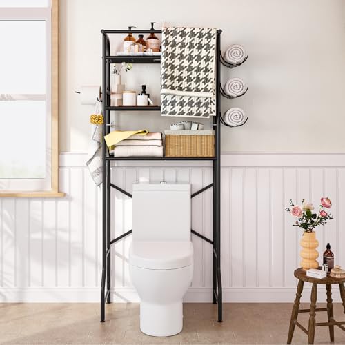 Over The Toilet Storage Shelf 3 Tier Bathroom Organizer Black - Image 7