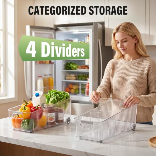 Pull Out Fridge Organizer Bins with Wheels, 8 Dividers, 2-Pack - Image 3
