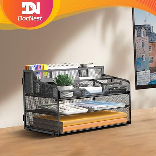Docnest 3 Tier Mesh Desk Organizer with Letter Tray & Paper - Image 7