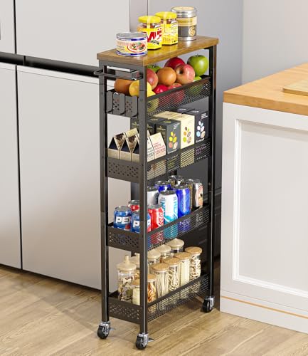 Giwil Slim Storage Cart 5 Tier Narrow Kitchen Rolling Cart - Image 2