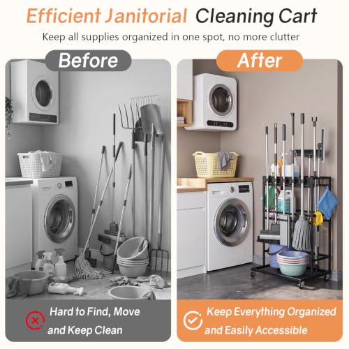 Cleaning Supply Organizer & Broom Holder, Cleaning Cart on Wheels - Image 8