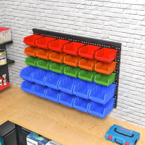 Wall Mounted Storage Bins Parts Rack 4 Colors Garage - Image 3