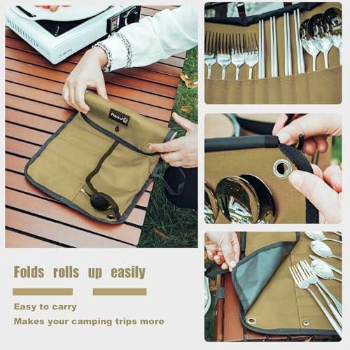 2-Pack Canvas Chef Knife Roll Bag | Portable Camping Utensil Bag - Image 6
