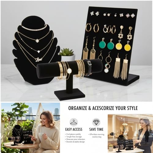 3 Pcs Black Velvet Jewelry Display Set, Necklace Bus | Storage & Organ - Image 5