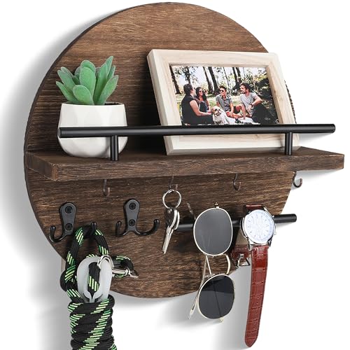 Key Holder Wall Mount with Shelf and Hooks, Mail Organizer - Image 2