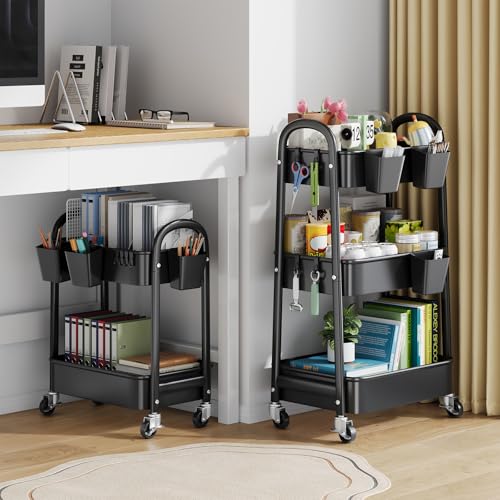 2 Tier Rolling Cart Metal on Wheels,Two Tiered Short Side Table - Image 4