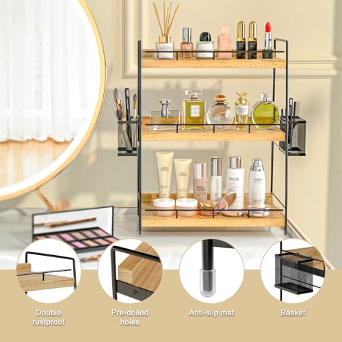 Wood 3 Tier Bathroom Counter Organizer with Side Baskets Fits - Image 5