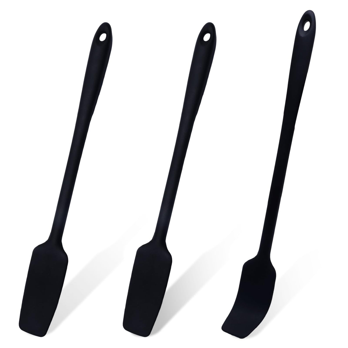 3 Pack Silicone Jar Spatulas, Long Handle, Black - Image 1