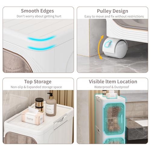 4 Tier Slim Bathroom Storage Cabinet, Foldable and Movable, White - Image 4