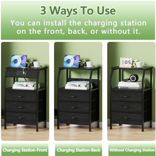 Furnulem Night Stand with Charging Station, 3 Drawers Bedside - Image 7