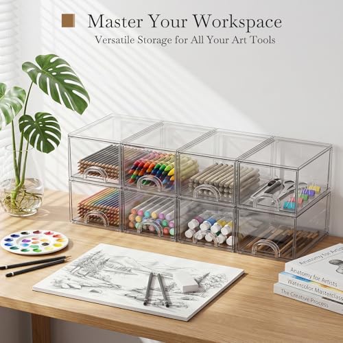 8-Pack Small Clear Stackable Storage Drawers - Image 4