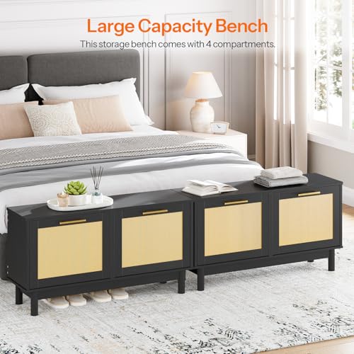 HOOBRO Rattan Shoe Storage Bench with Double Flip Drawers - Image 8