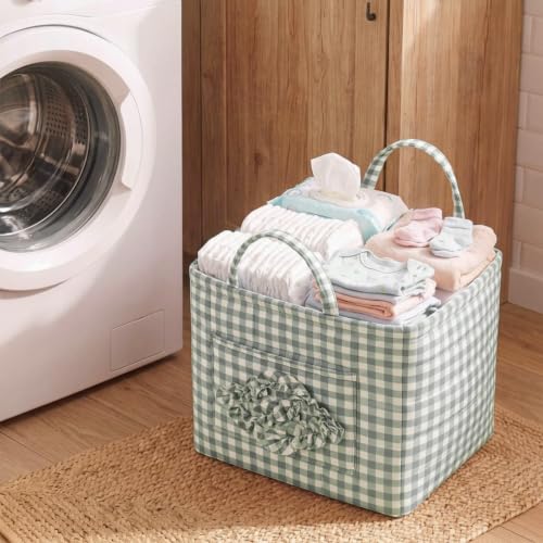 Novabright Sage Green Gingham Quilted Car Basket | Home Organization - Image 7